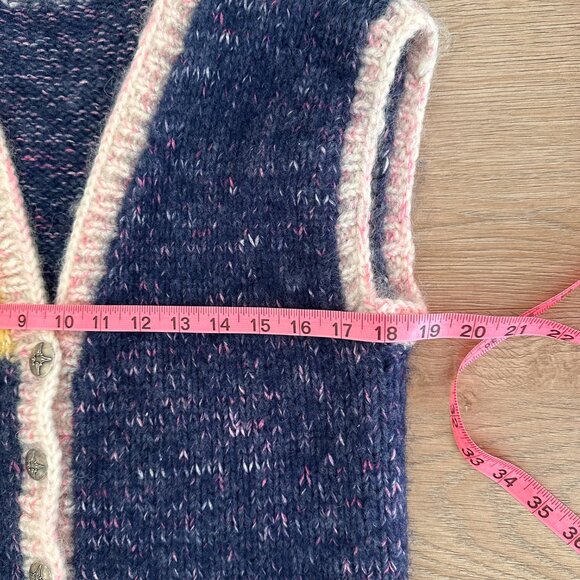 Handmade Knit Wool Button Down Knit Vest sz M - Marled Blue & Pink / Yellow - Picture 7 of 11